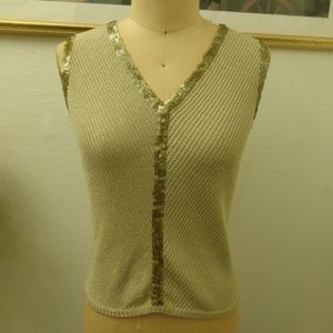 Gold Shimmer Sequins V-Neck Tank Top